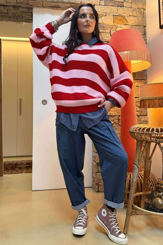 Buddie Stripe Knit Red Pink /15=